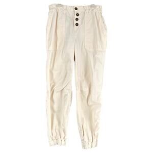 Free People Cadet Ivory Pull‎ On Elastic Waist Cropped Chino Jogger Extra Small